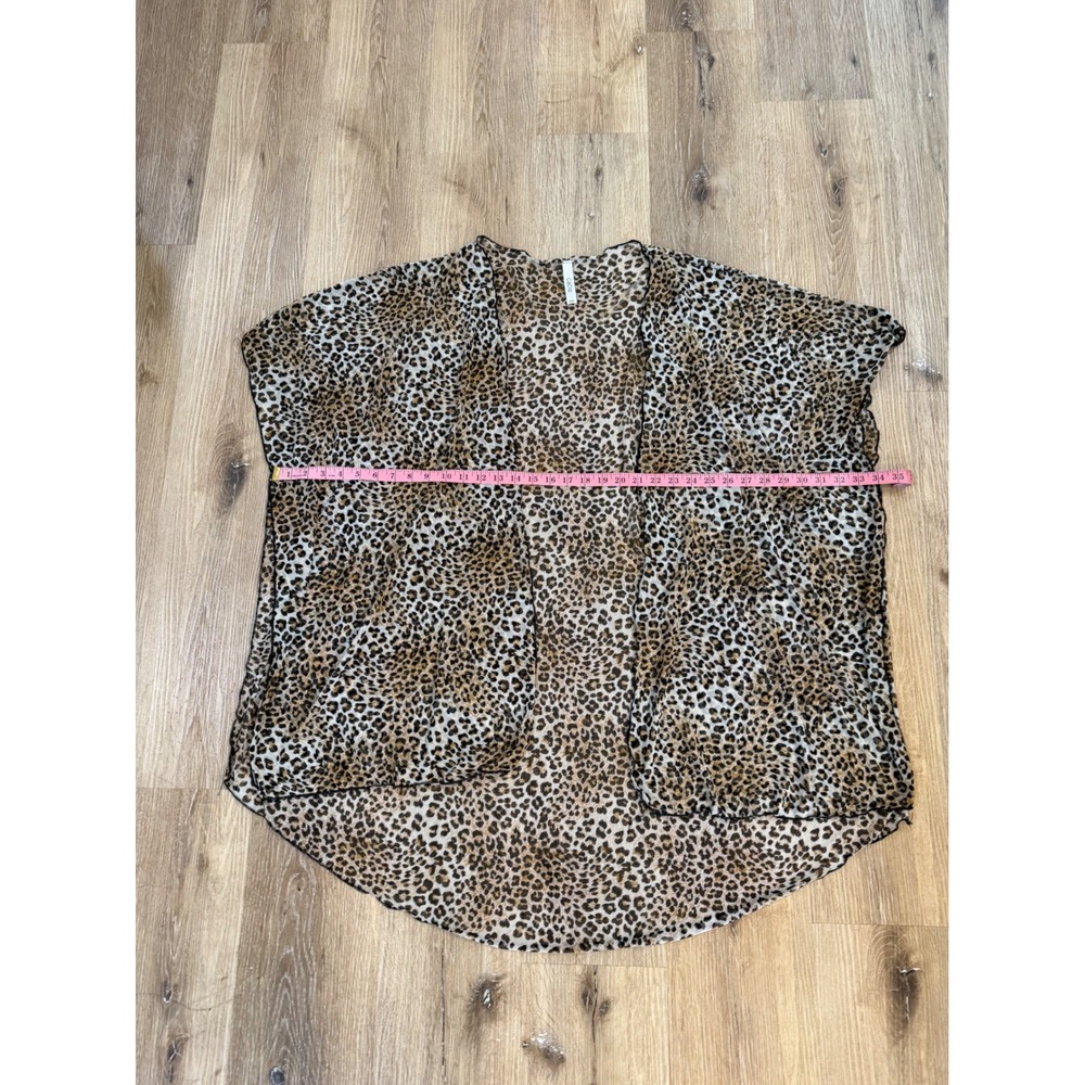 Leopard Print Kimono Cover Up Women OS Brown Sheer Animal Mesh High Low Mob Wife - Picture 5 of 7